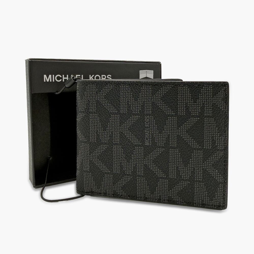NWT MICHAEL KORS Jet Set Men's Slim Billfold Canvas & Leather Wallet (Black) - Picture 2 of 10